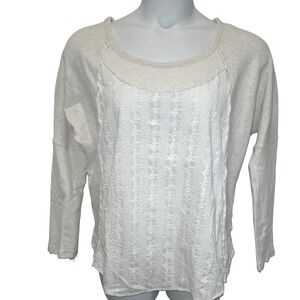 Free People Mix Media Tunic Pullover Sweatshirt Top Sz Medium Cream Oversized